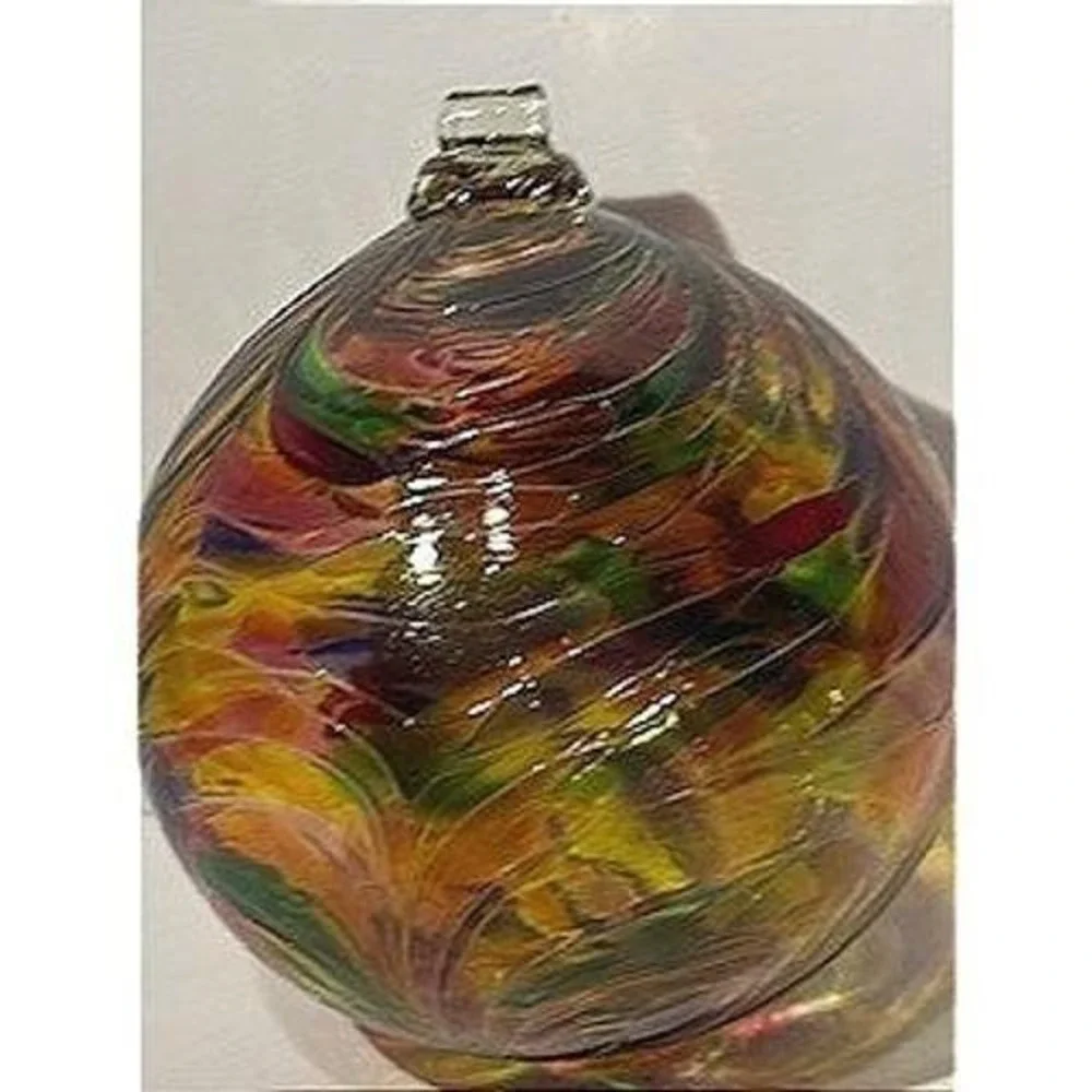 Vintage Kugel Style Hand Blown Glass Ornament Multi-color Swirl Bauble‎